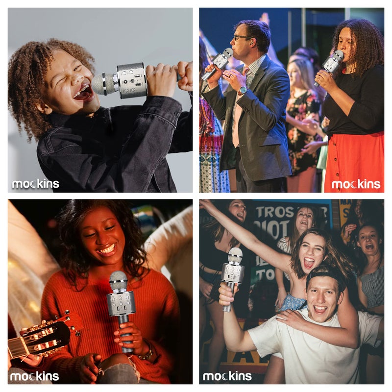 Mockins Silver Bluetooth Karaoke Microphone for Kids with Built in Wireless Speaker| Wireless Microphone Karaoke Compatible with iOS & Android | All-in-One Mic - Image 4
